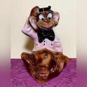 Vintage C. Miller Glazed Ceramic Organ Grinder Bellhop Monkey Bank